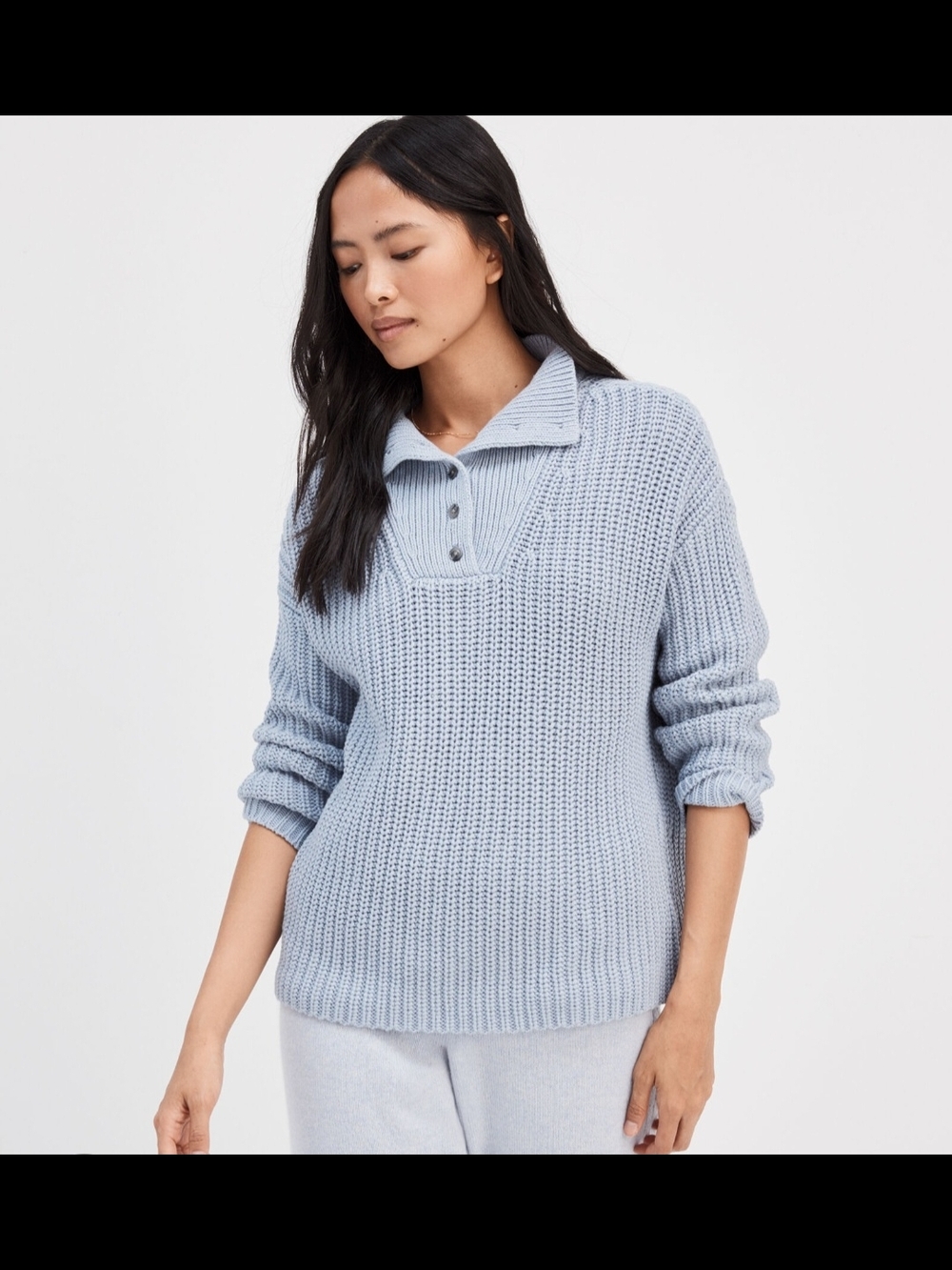 Cozy Light Blue Ribbed Collared Pullover Sweater